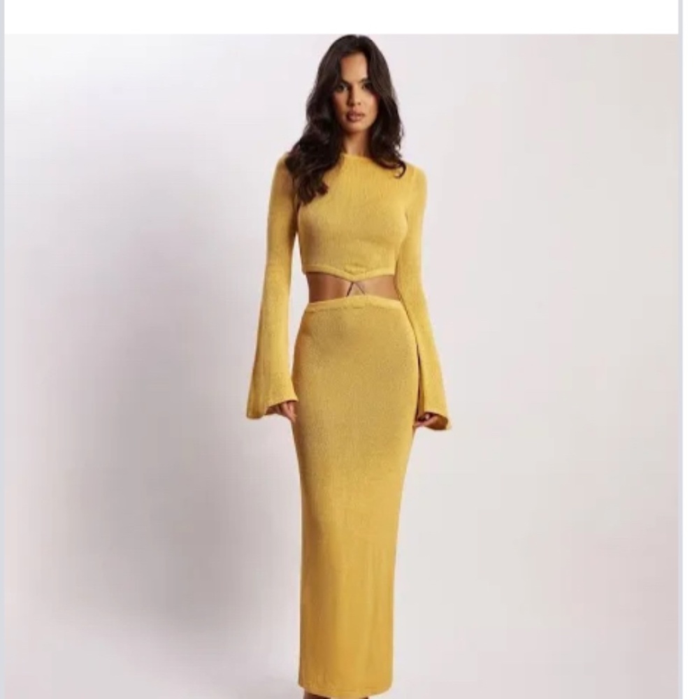 Anna Flare Sleeve Knit Dress - Yellow